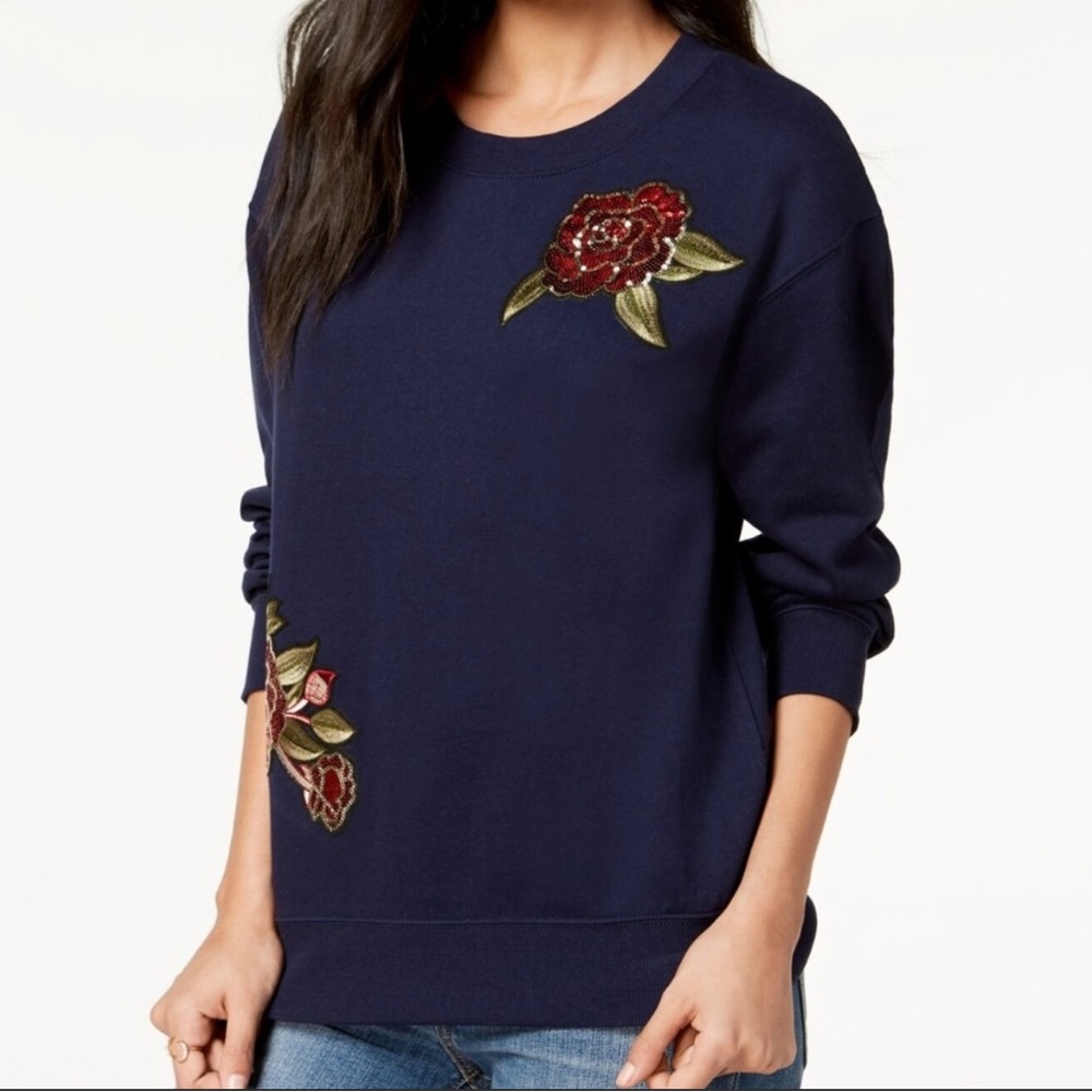 Ultra Flirt Women's Floral Sequin Sweatshirt